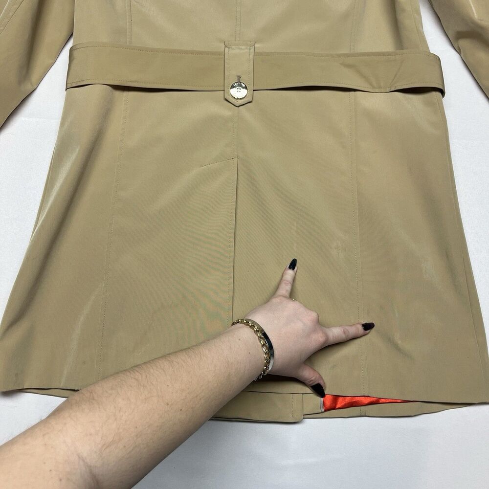 Calvin Klein Beige Double Breasted Belted Trench Coat Red - Picture 8 of 13